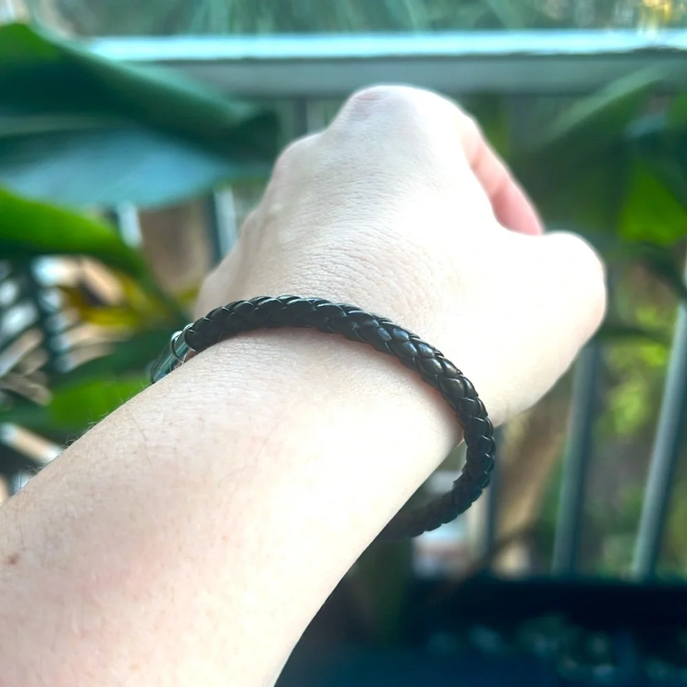 Black Braided Leather Bracelet – 8